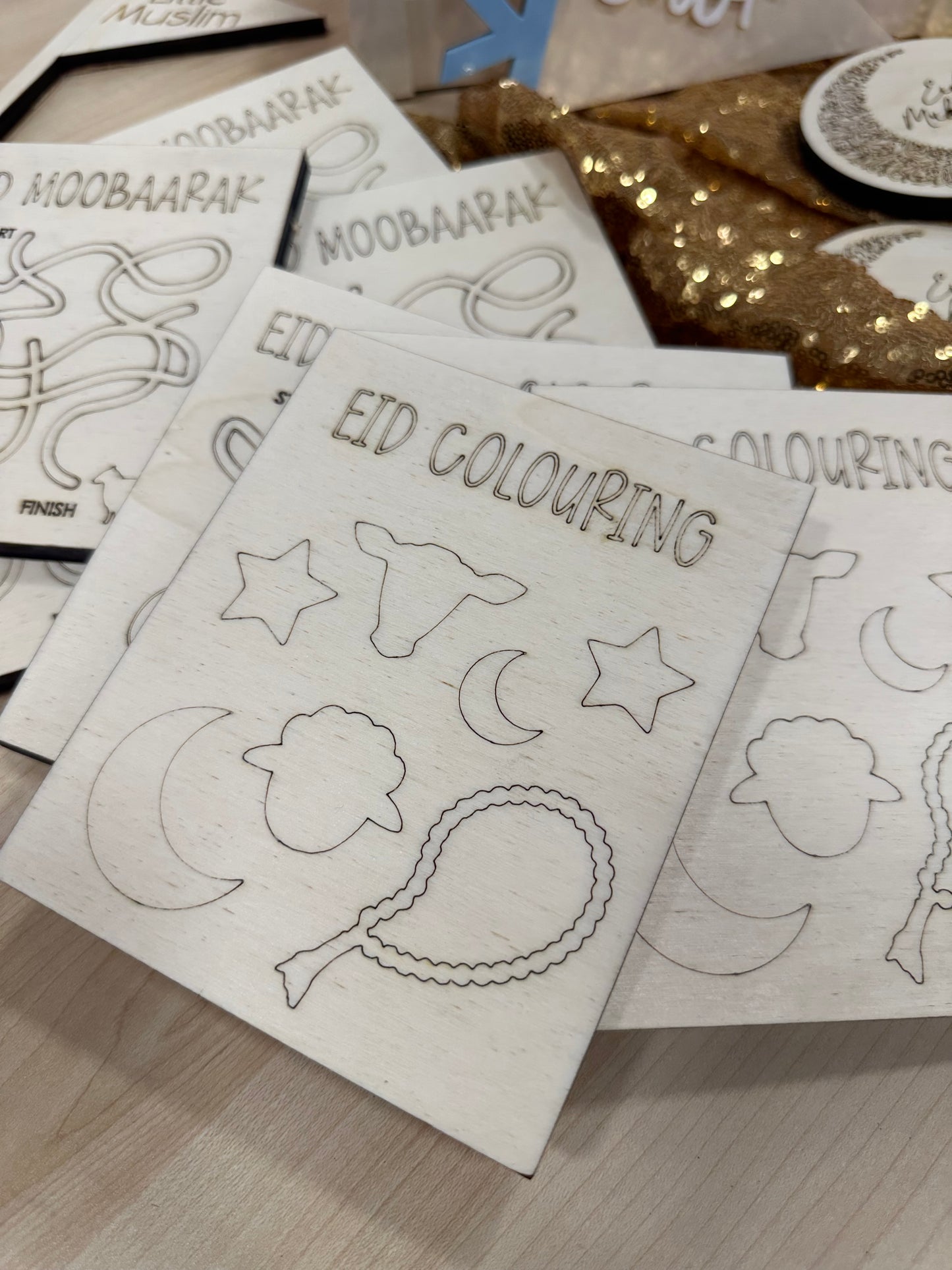 Wooden Eid Colouring Plaques