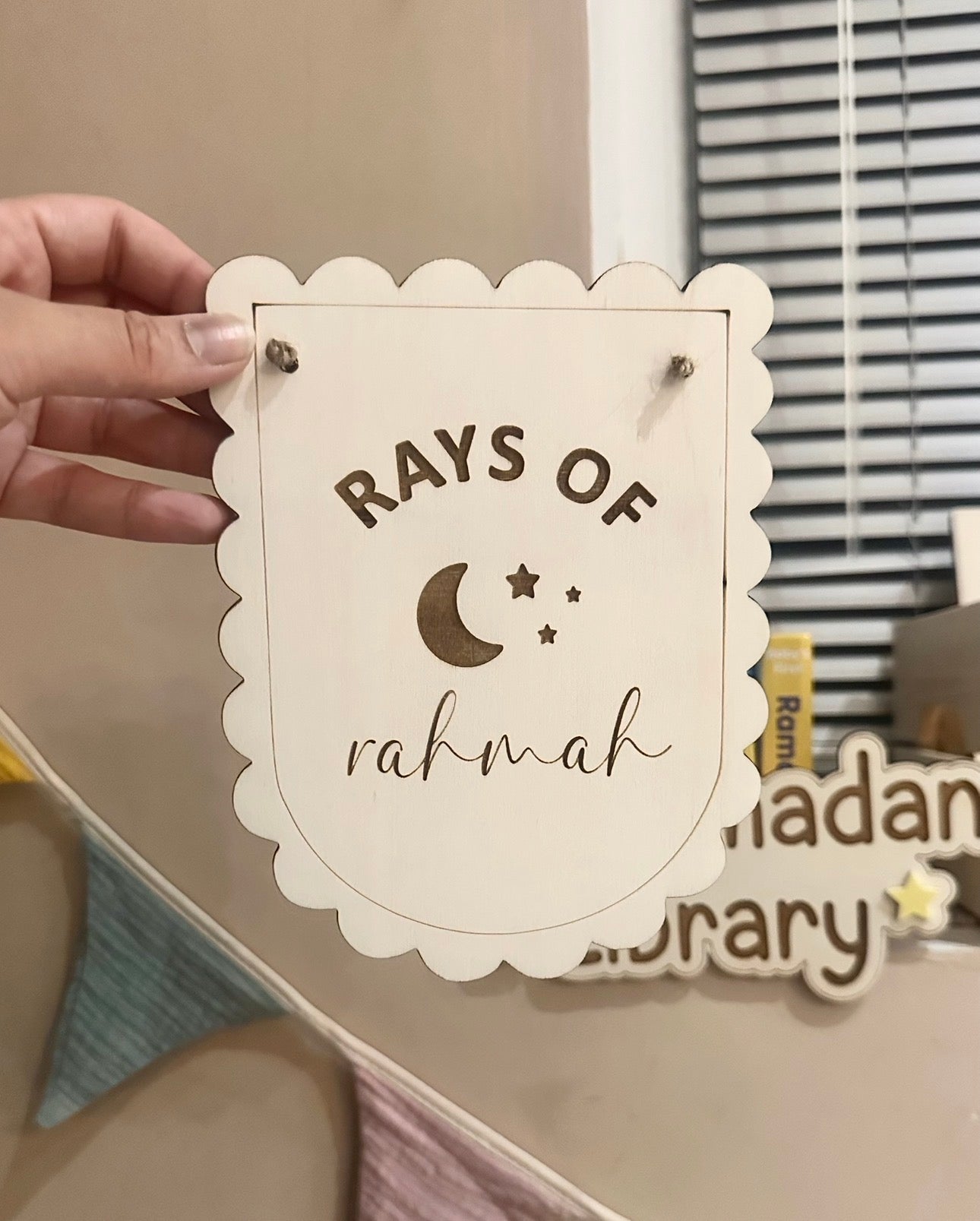 Rays of Rahmah Scallop Edge Wooden Hanging Plaque
