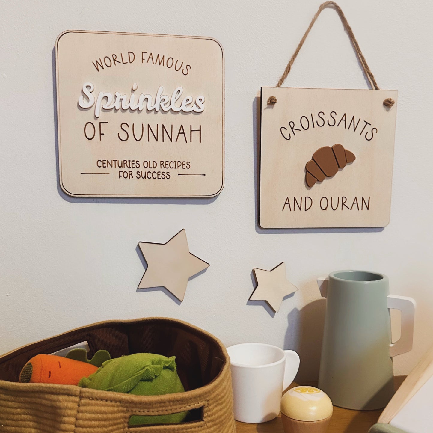 Croissants and Quran Wooden Hanging Pennant Flag