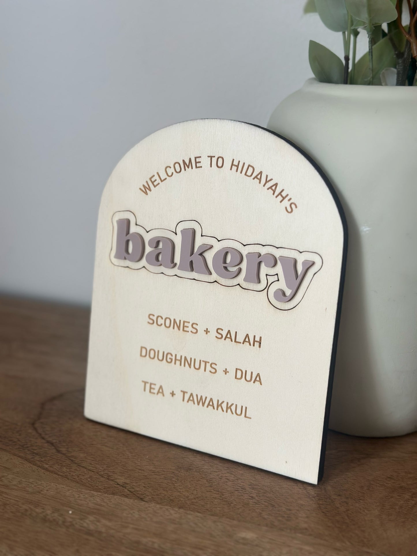 Personalised Bakery Plaque: Salah, Dua, Tawakkul (3 Colours)