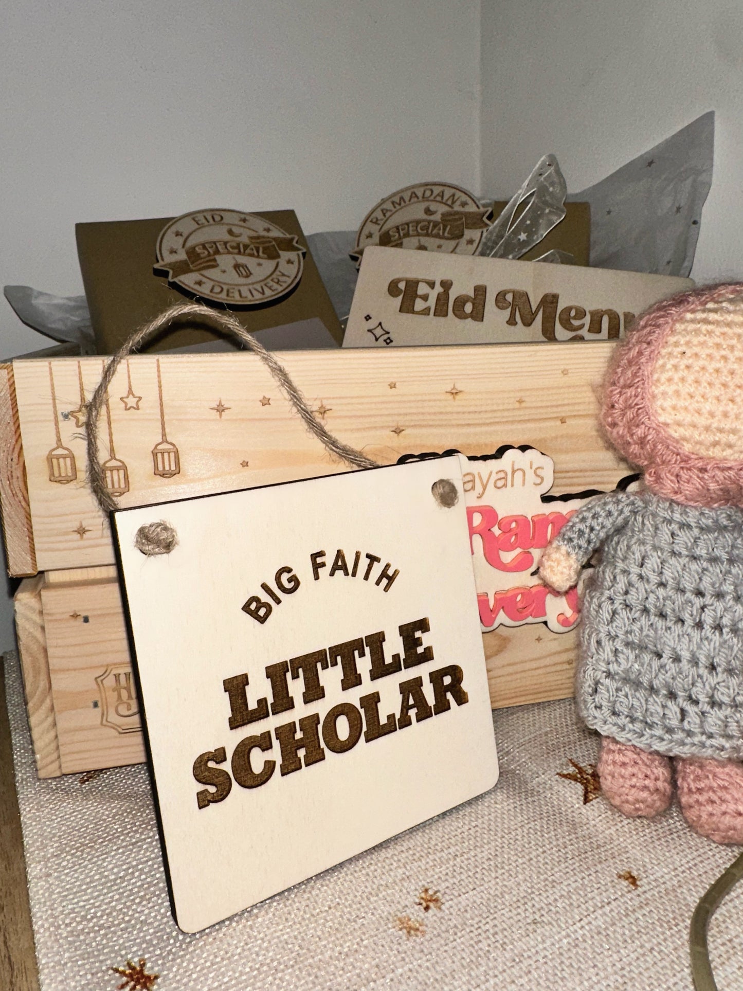 Big Faith Little Scholar Wooden Hanging Plaque