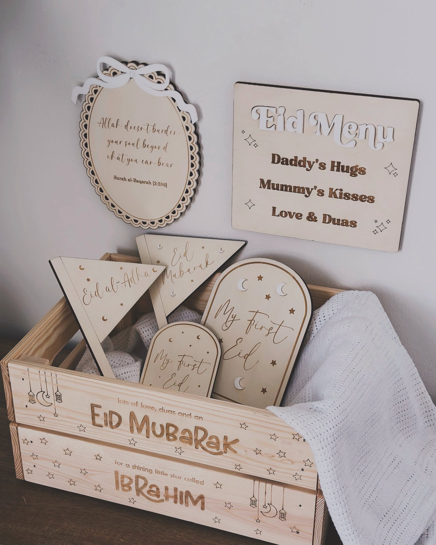 Personalised Love, Duas and a Big Eid Mubarak Wooden Crate