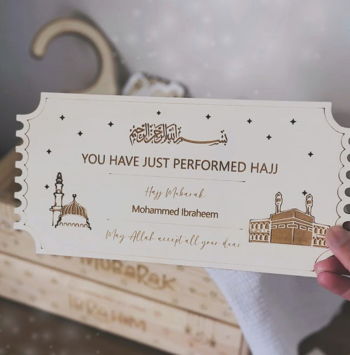 Personalised Umrah/Hajj Congratulatory Wooden Token