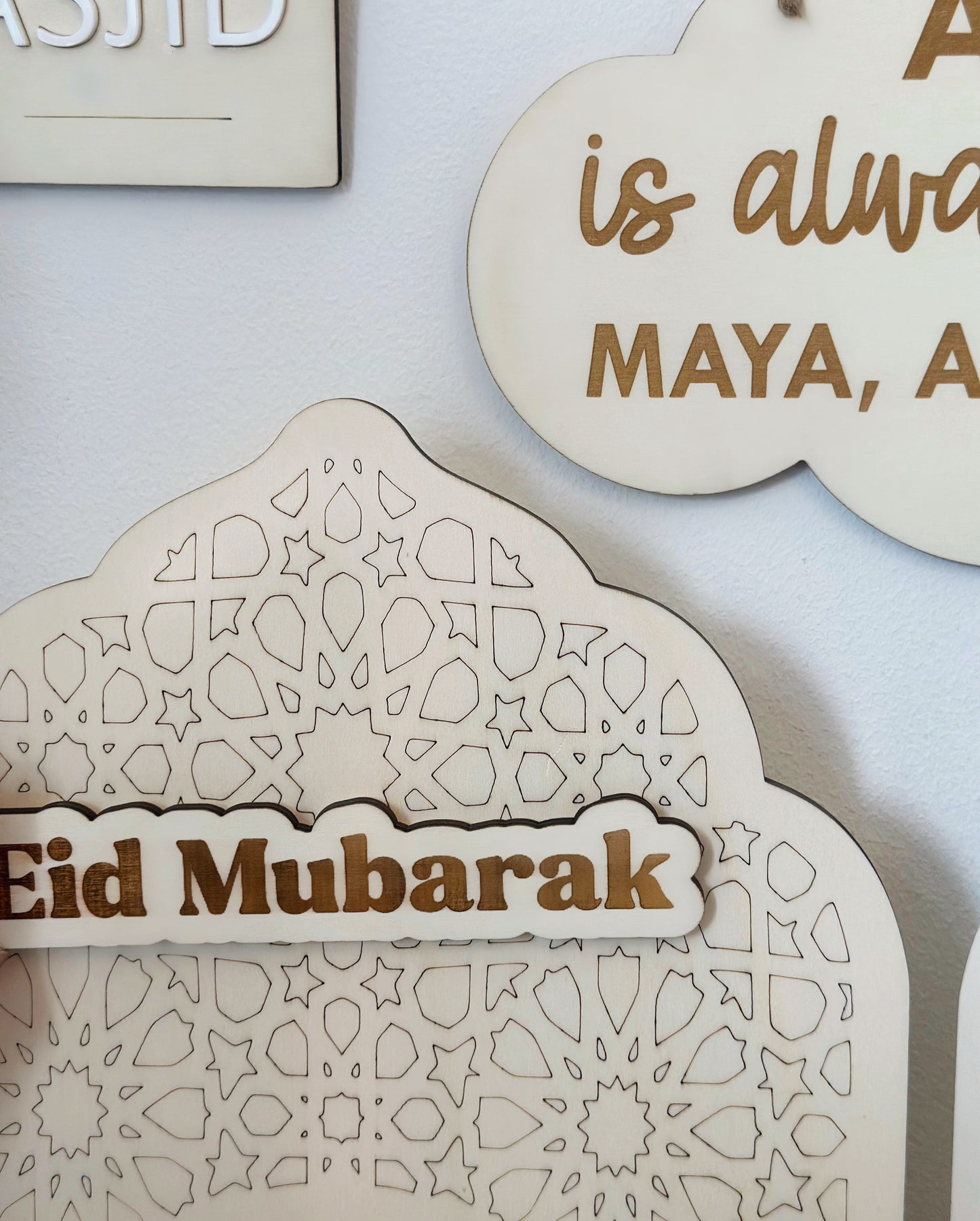 Mini Masjid Eid Mubarak Playhouse Wooden Decor Plaque