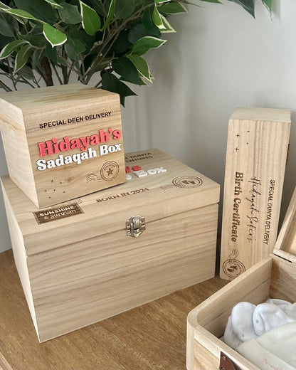 Personalised “Special Deen Delivery” Sadaqah Box (With/Without Acrylic)