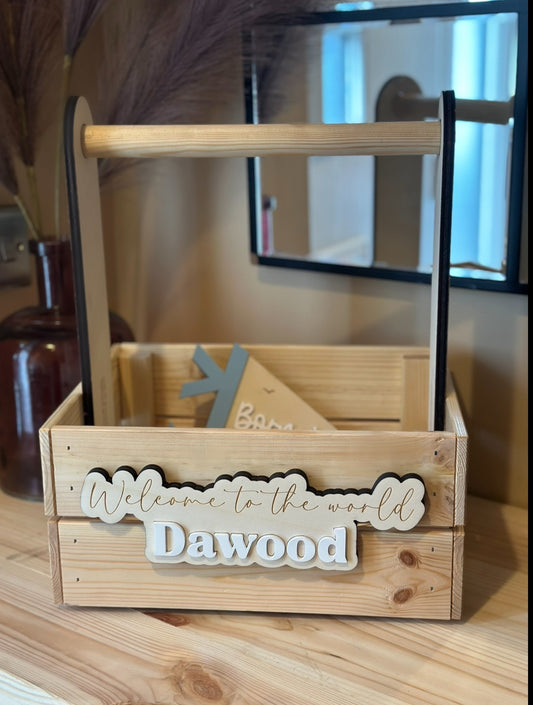 Personalised Welcome to the World Hanging Rail Crate