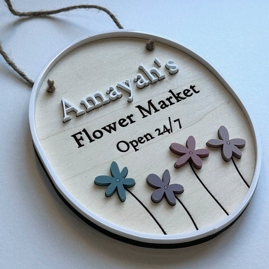 Personalised Wooden Flower Market Open 24/7  Plaque