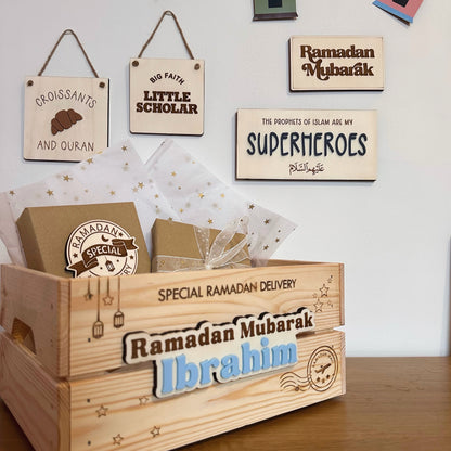 NEW RAMADAN VERSION: Personalised Wooden Special Ramadan Delivery Crate Box - Double Sided Available