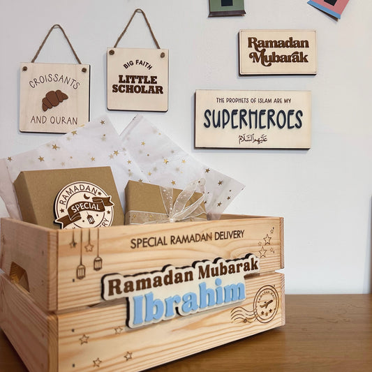 NEW RAMADAN VERSION: Personalised Wooden Special Ramadan Delivery Crate Box - Double Sided Available