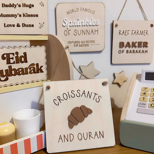 Croissants and Quran Wooden Hanging Pennant Flag