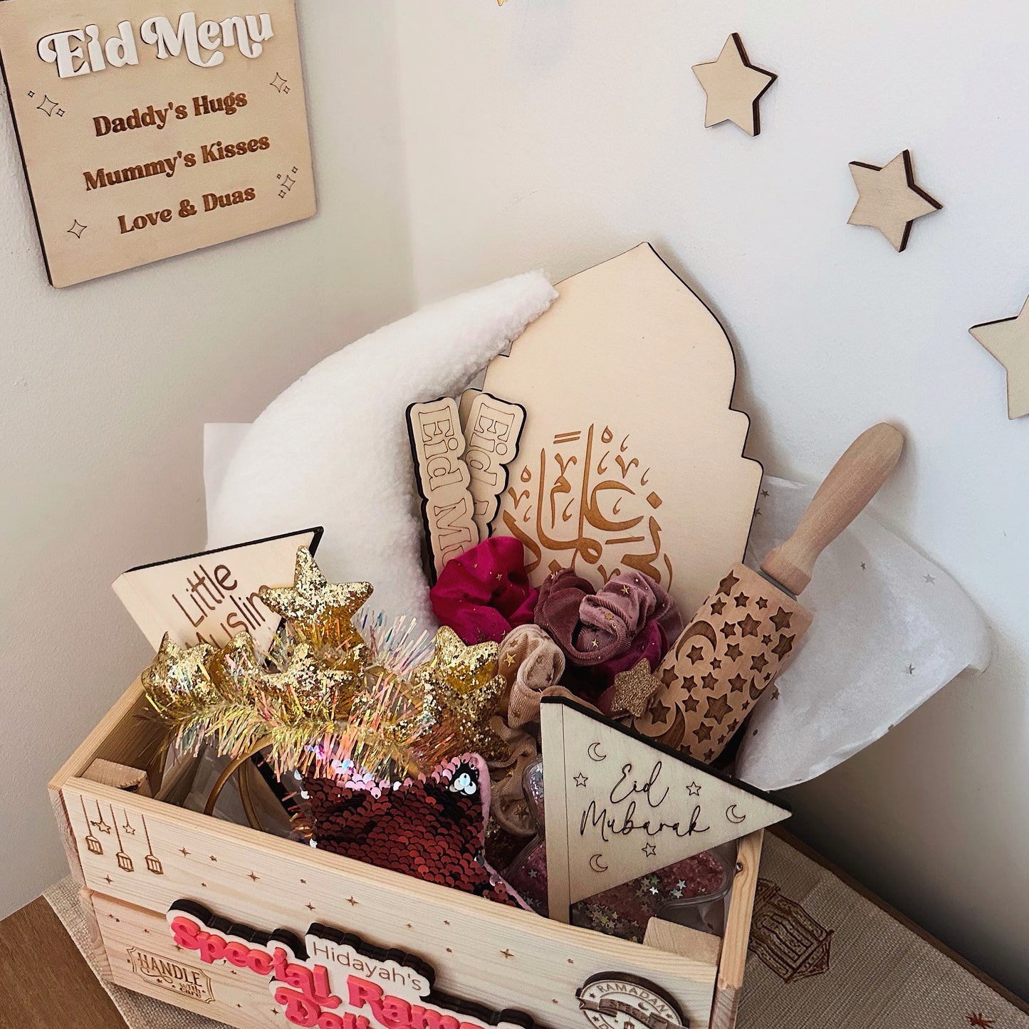 Arabic Eid Mubarak Freestanding Wooden Mini Masjid Panel