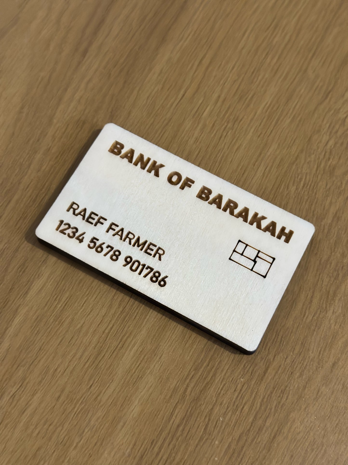 Personalised Bank of Barakah Wooden Debit Card (Role Play)