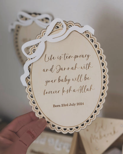 Life is Temporary, Jannah is Forever Wooden Wall Plaque with Bow (Personalisation Available)