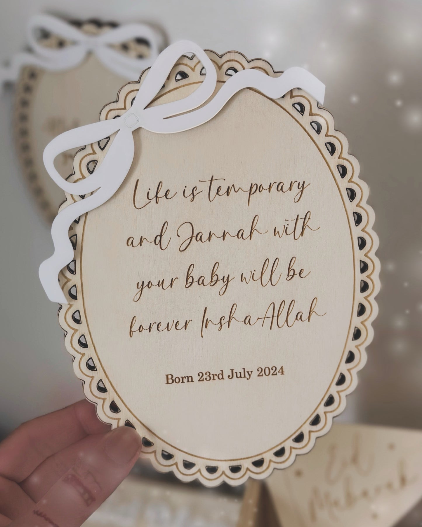 Life is Temporary, Jannah is Forever Wooden Wall Plaque with Bow (Personalisation Available)