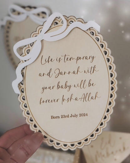 Life is Temporary, Jannah is Forever Wooden Wall Plaque with Bow (Personalisation Available)