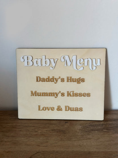 Baby Menu Plaque - Hugs, Kisses and Duas